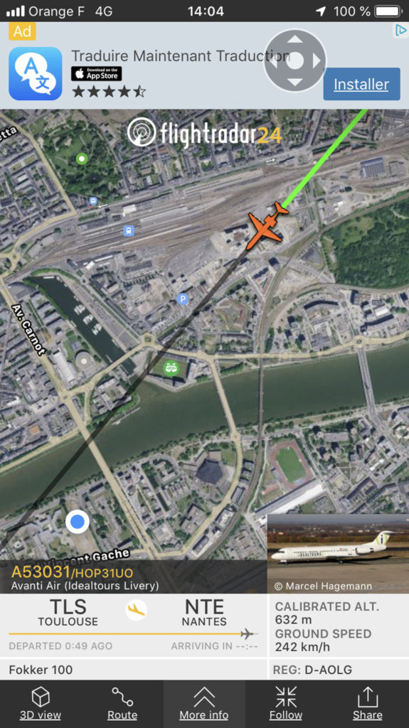 Flightradar24 pour Un avion sur la ville