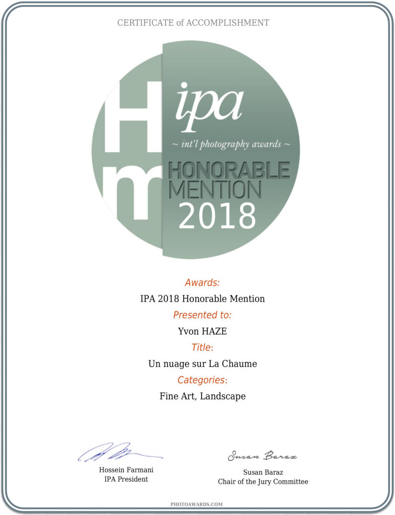 Mention Honorable Compétition IPA ( Int’l photography award ) 2018